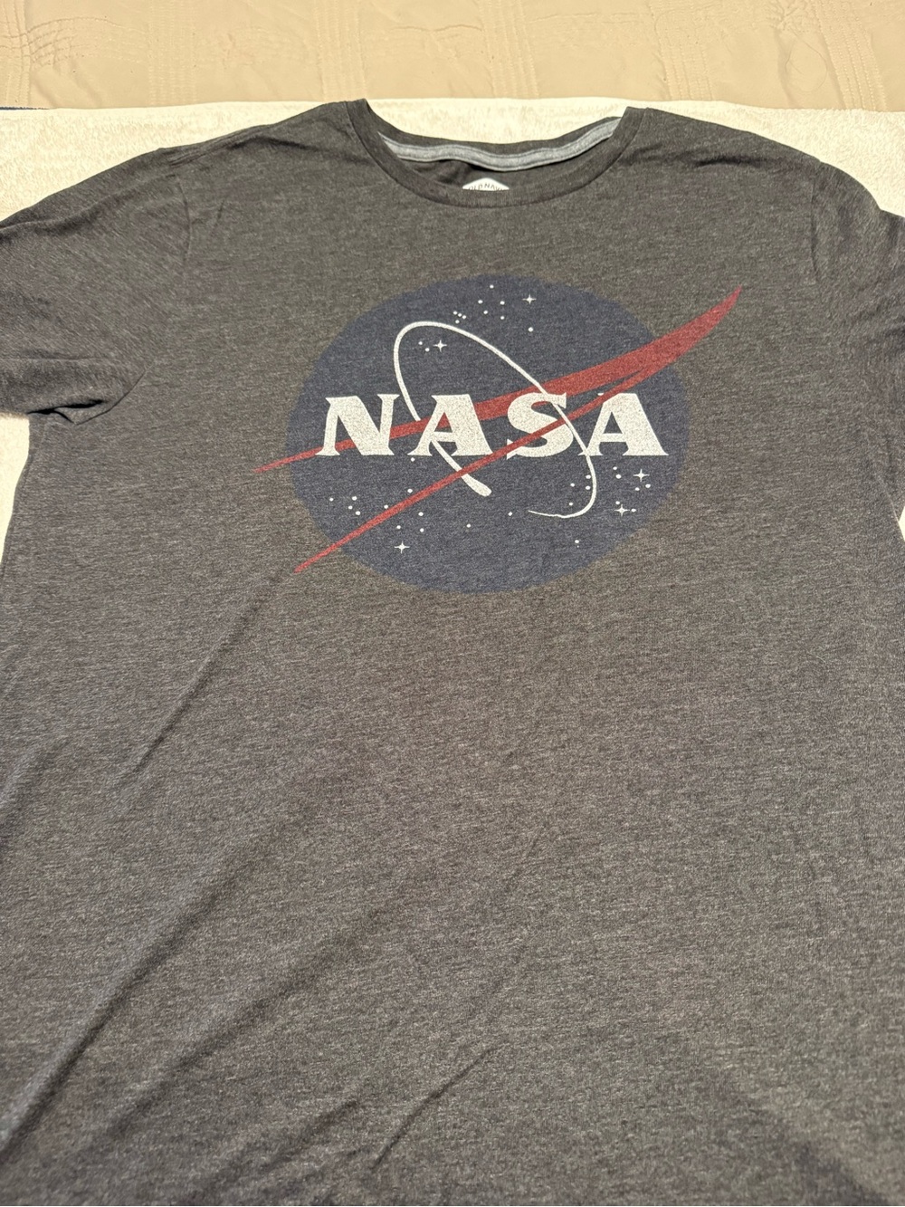 Old Navy Charcoal Gray Short-Sleeve Tee with Blue and Red NASA Emblem
